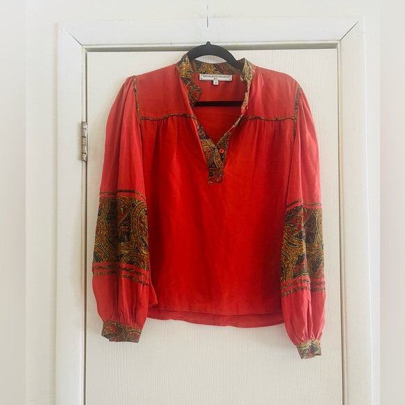 100% Silk 40s Crepe Woman’s Boho Folk peasant 70s Style Balloon Sleeve Blouse Xs - Picture 1 of 13